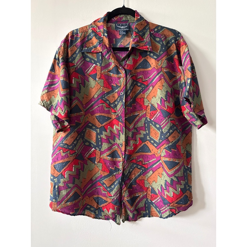 Vintage 90s Best American Clothing Co Silk Camp Shirt Mens L Button Geometric